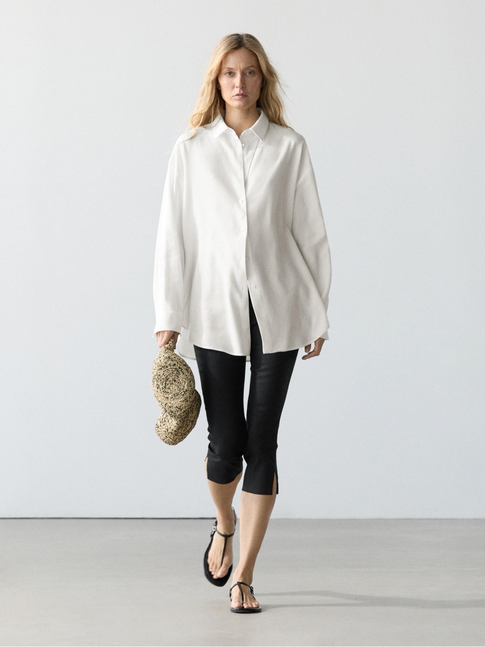Massimo Dutti Flowing Total Look Linen White Shirt